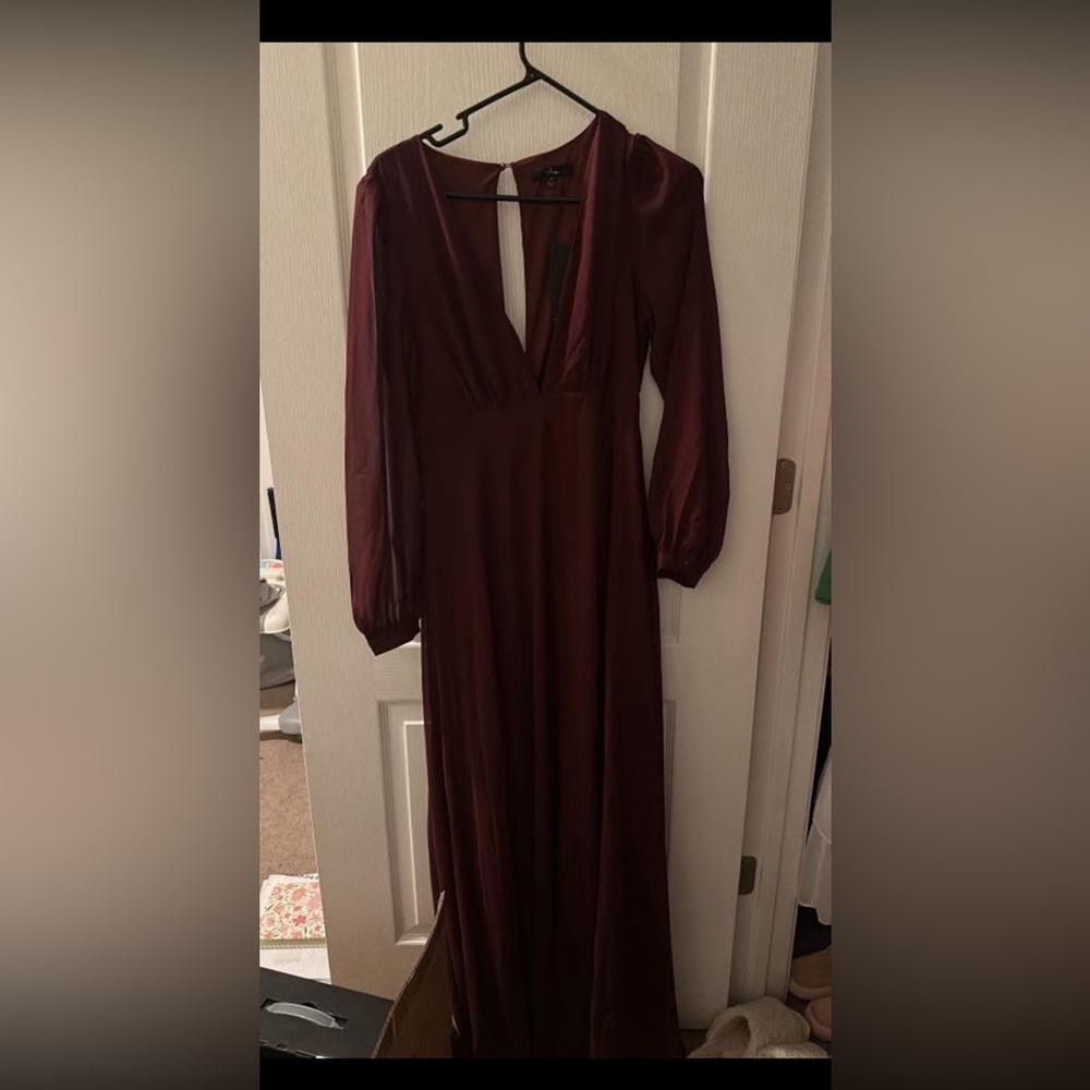 Lulu's Red Plunge Bishop Sleeve Gown